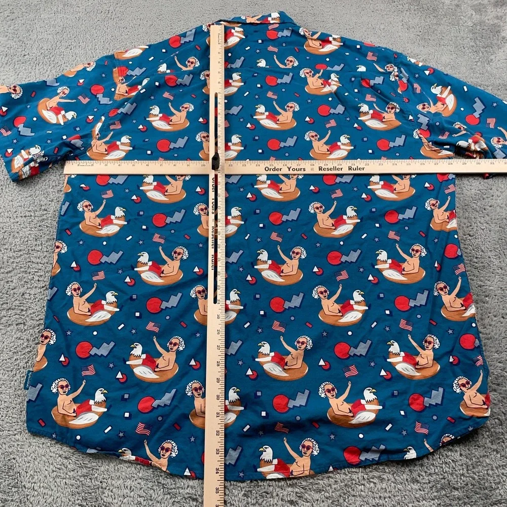 Tipsy Elves Shirt Mens 4XL Blue George Washington USA All Over Print Flag Fun - Picture 5 of 10